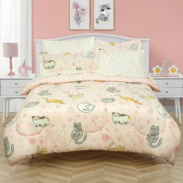 Pink Monkey Reversible Hypoallergenic Kids Complete Bed-in-a-Bag Comforter Set 